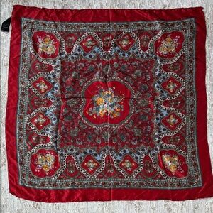Red Floral Pattern Square Scarf